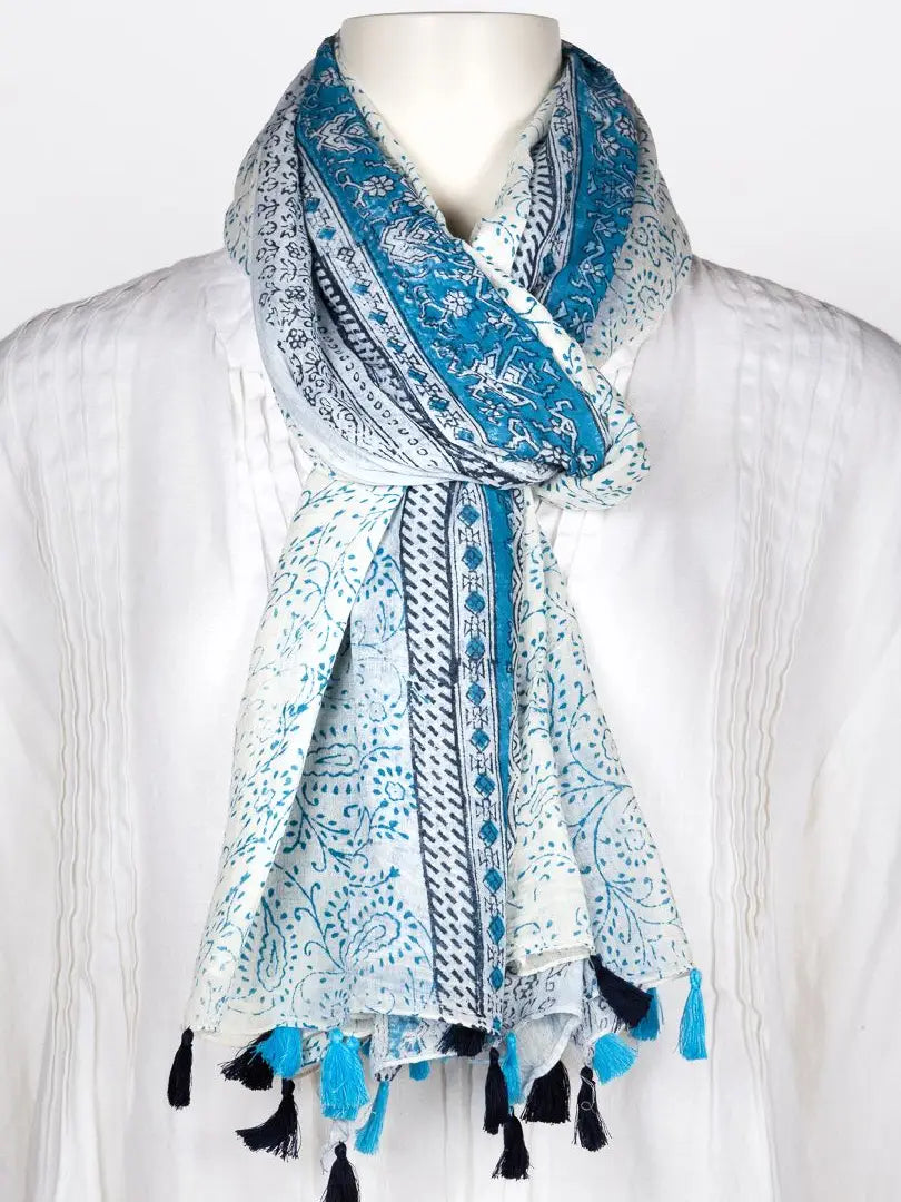 Blue Anouk Tassel Cotton Scarf