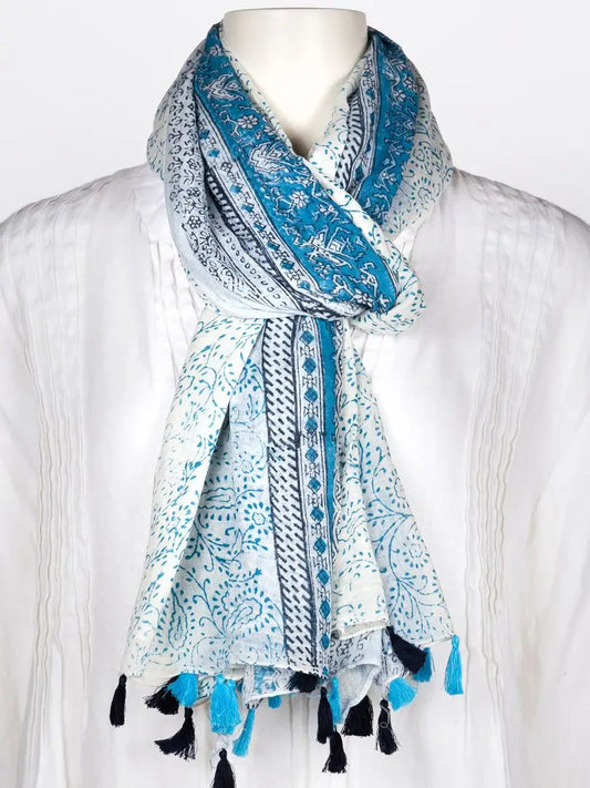 Blue Anouk Tassel Cotton Scarf