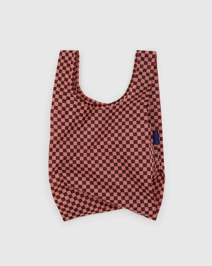 Pink and Brown Check Baggu Reusable Bag