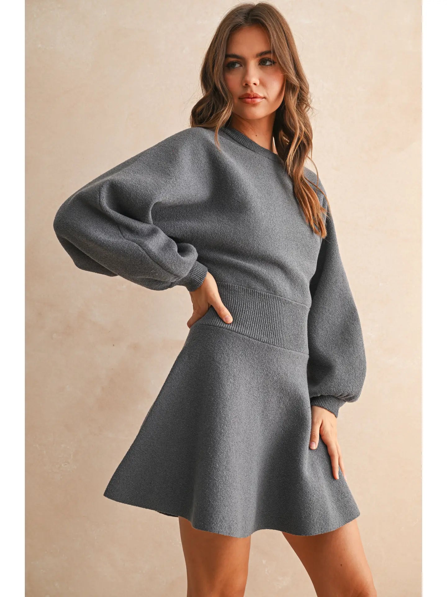 Ballon Sleeve Sweater Dress