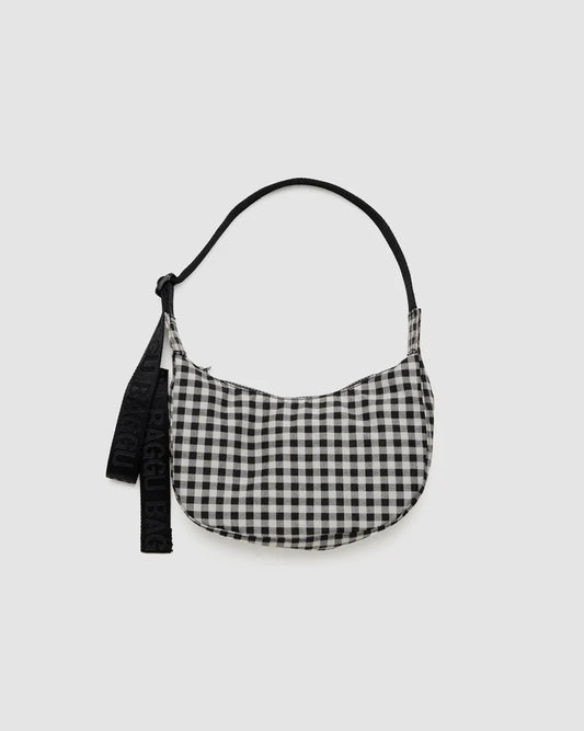 Small Black and White Gingham Crescent Baggu