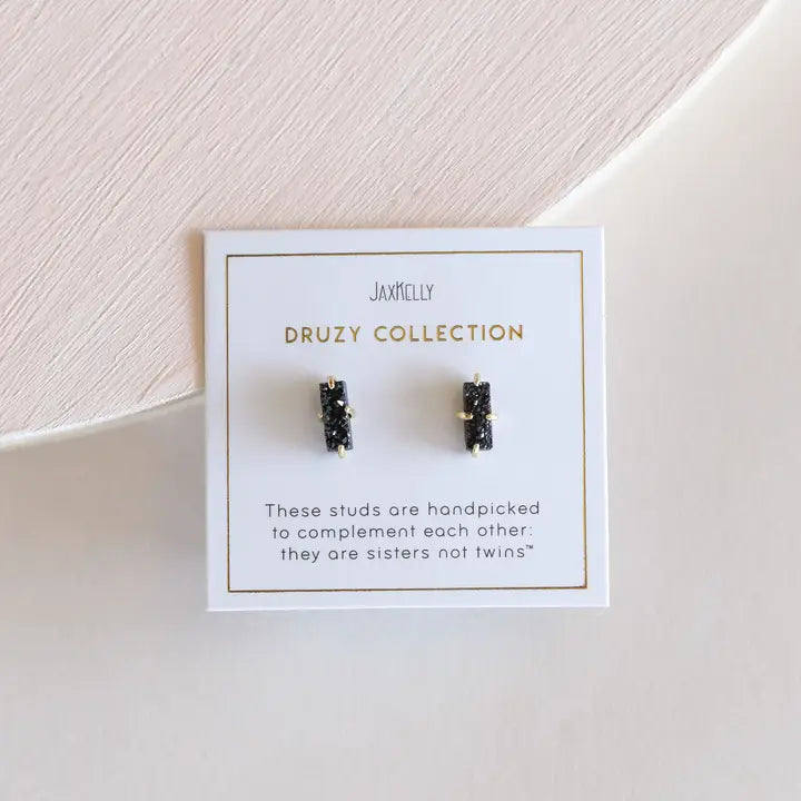 Black Druzy Bar Stud Earrings