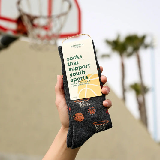 Socks That Support Youth Sports (Gray Basketball)