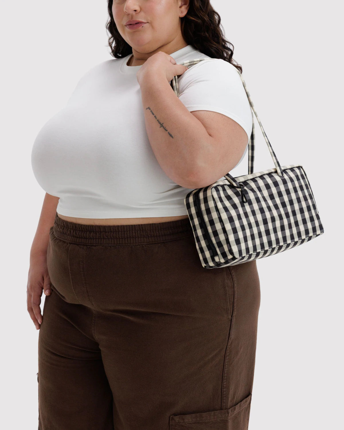 Black and Cream Gingham Nylon Bowler Baggu