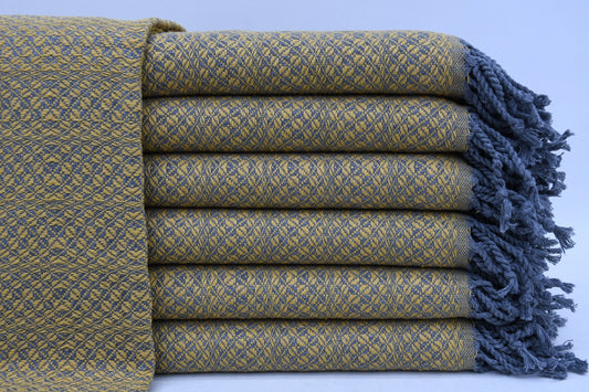 Blue and Gold Organic Turkish Bath Towel