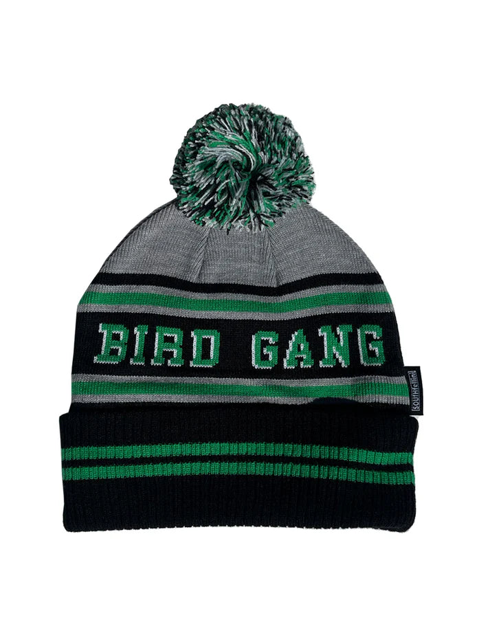 Bird Gang Grey and Green Pom Beanie