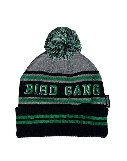 Bird Gang Grey and Green Pom Beanie