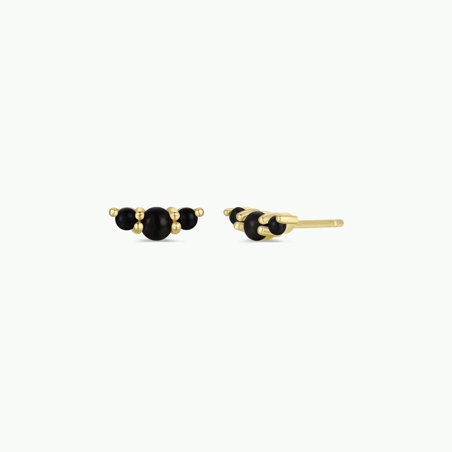 Black Tourmaline Crescent Gold Earrings