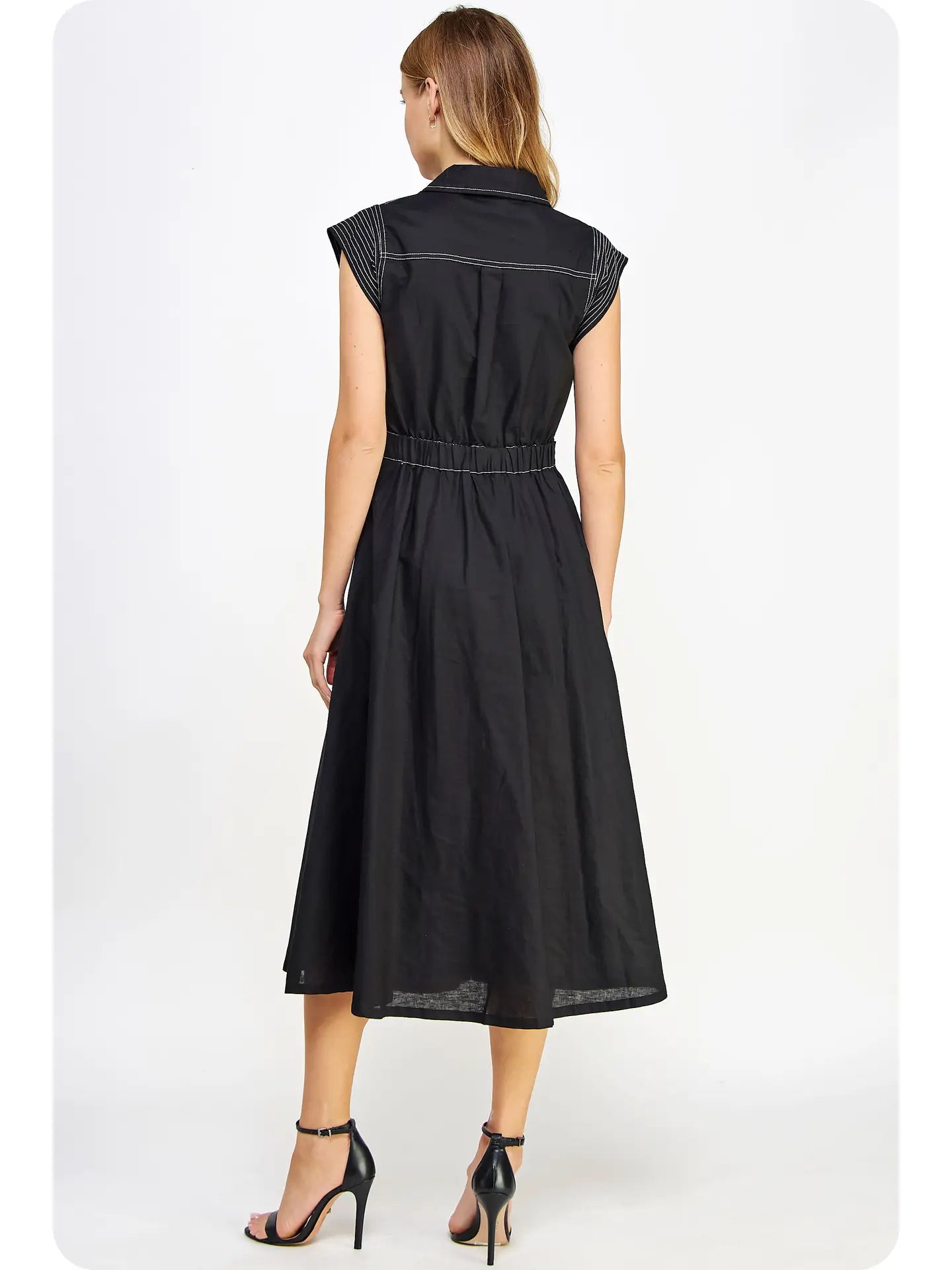 Top-Stitch Linen Midi Dress Red / S Top-Stitch Linen Midi Dress Red / S