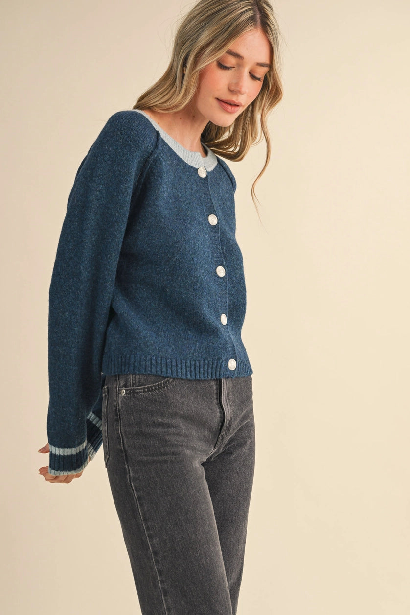 Two Tone Button Down Sweater