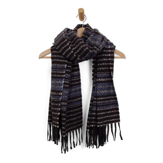 Blue Shadow Stripe Fringe Scarf