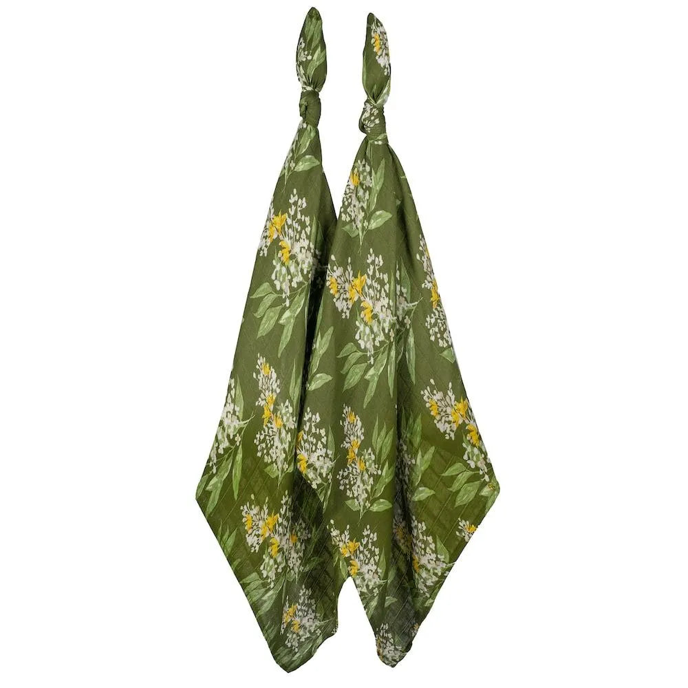 Green Floral Bamboo Burp Cloths