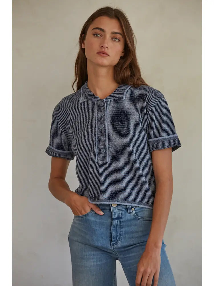 Striped Collared Knit Top