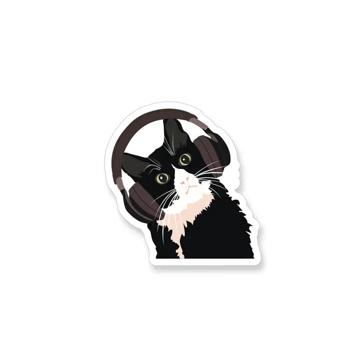 Black Cat with Headphones Vinyl Sticker