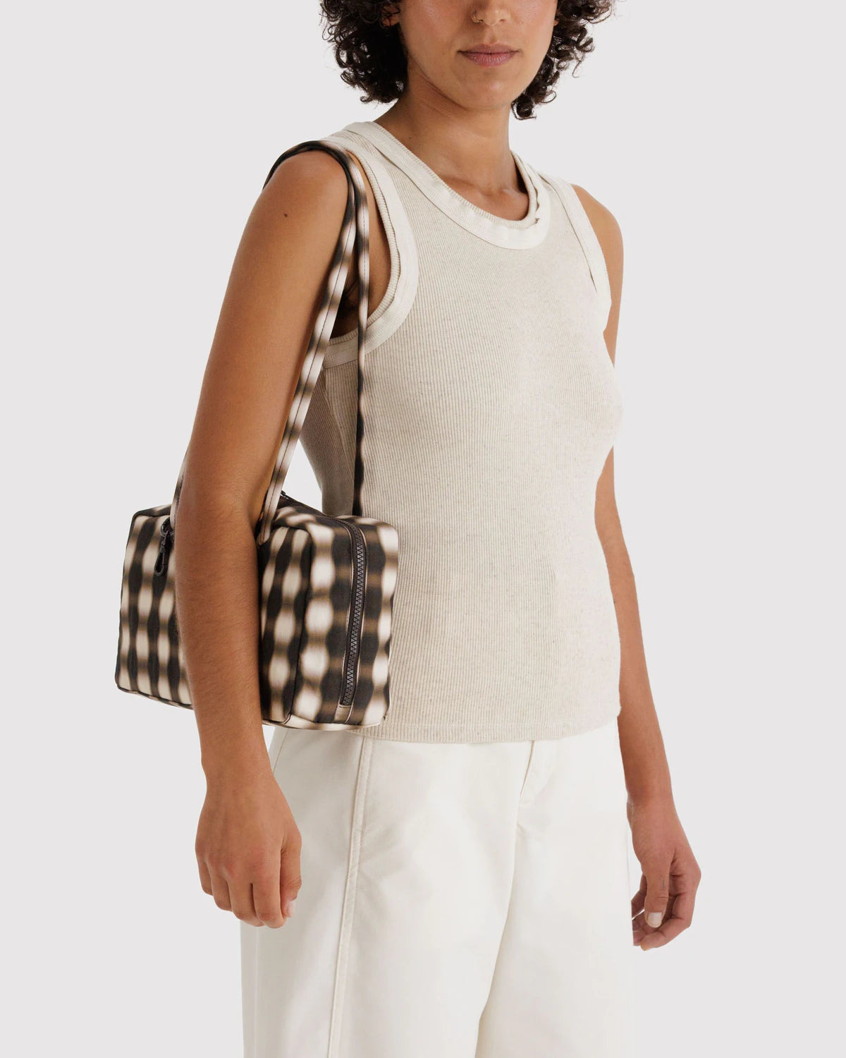 Blurred Gingham Nylon Bowler Baggu