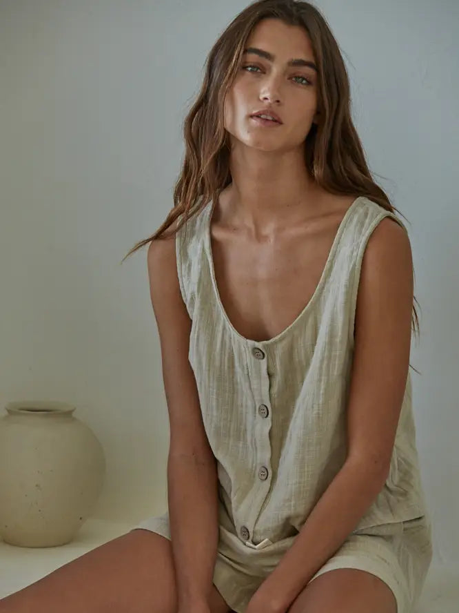 Woven Button Down Tank