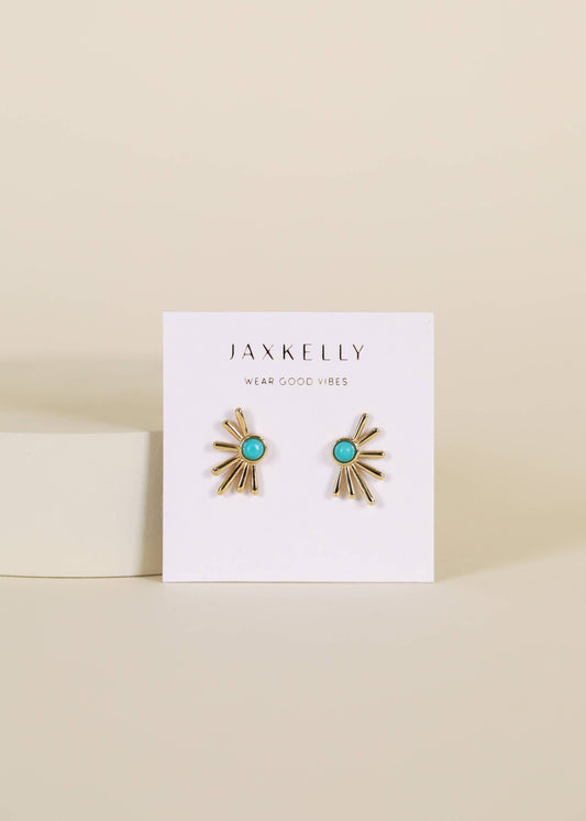 Turquoise Sun Ray Stud Gold Earrings