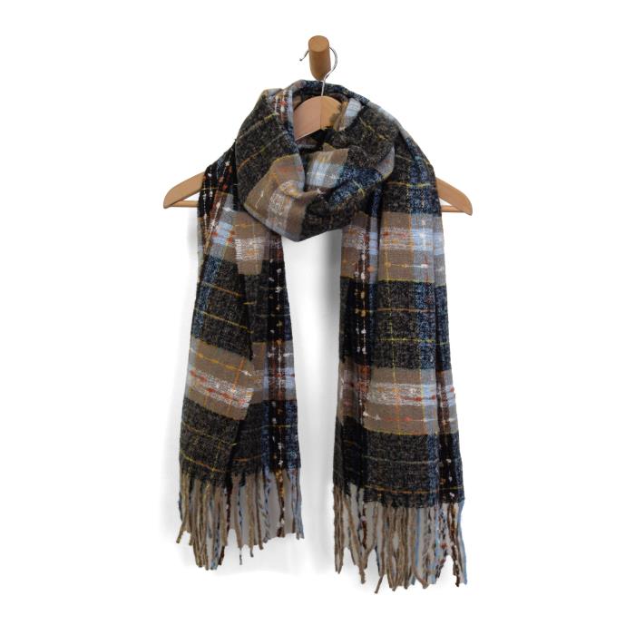 Coffee Cozy Madras Fringe Scarf