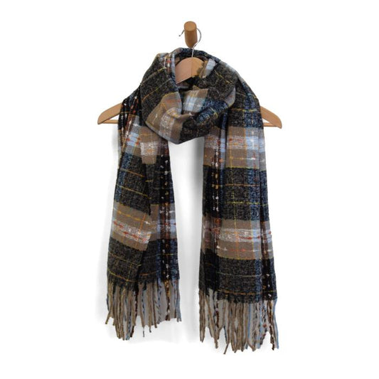 Coffee Cozy Madras Fringe Scarf