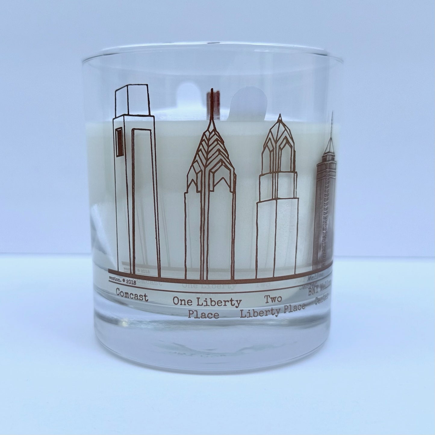 Philadelphia Skyline Rocks Glass Candle-Ice Skatin' On the Schuylkill
