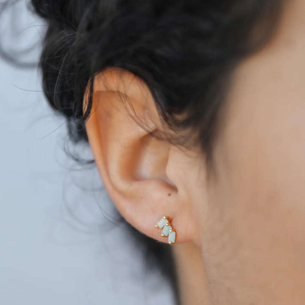 Amazonite Offset Trio Stud Earrings