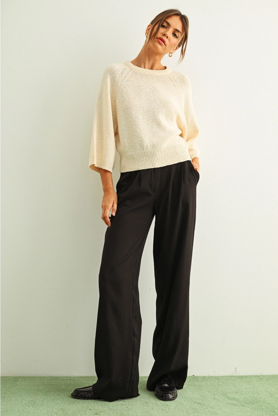 Three-Quarter Sleeve Knitted Top