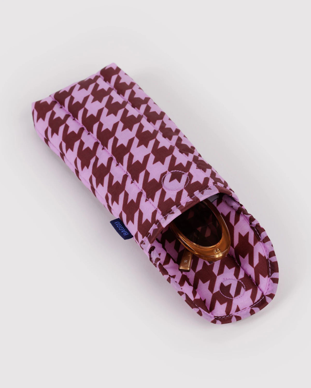 Pink Houndstooth Baggu Puffy Glasses Sleeve