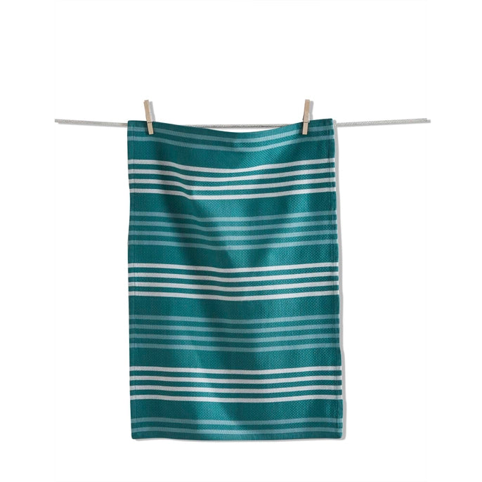 Teal and Green Striped Basket Weave Dishtowel