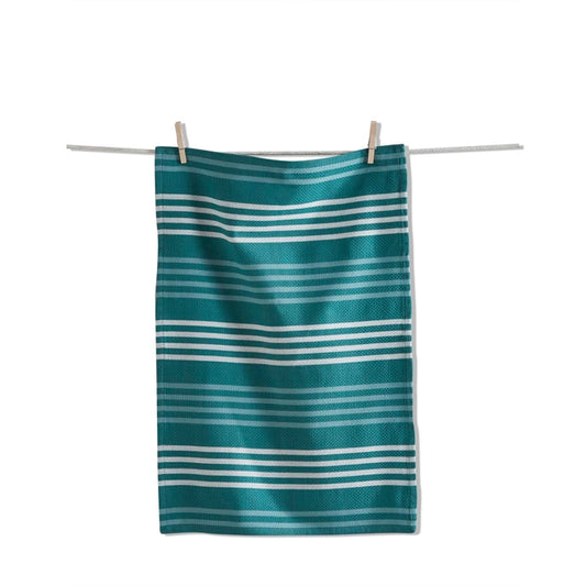 Teal and Green Striped Basket Weave Dishtowel