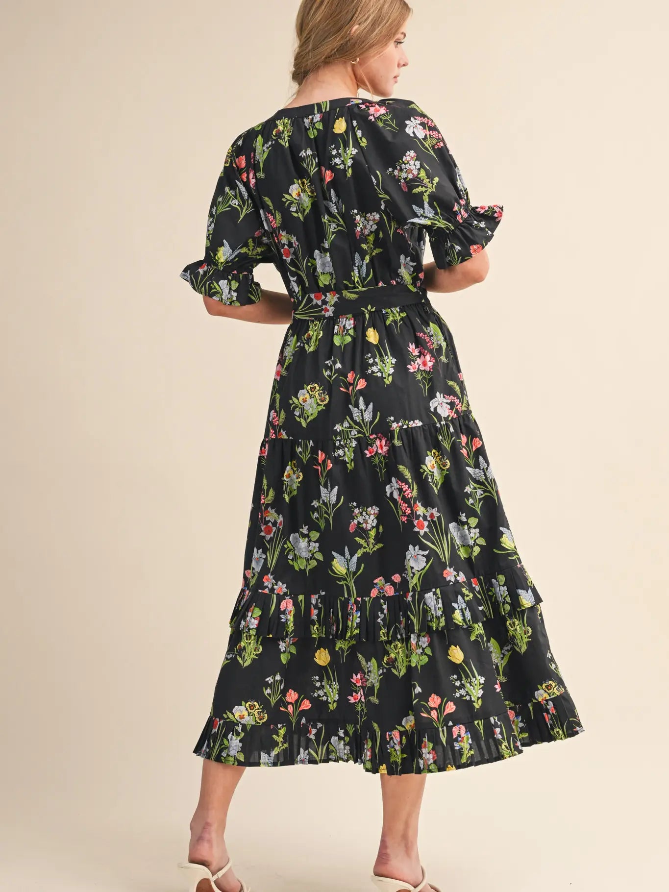 Floral Print Belted Midi Dress