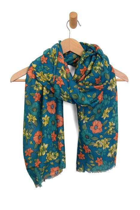 Teal Poppy Field Scarf
