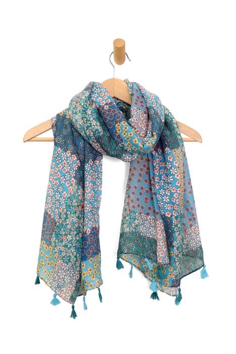 Multi Boho Patchwork Tassel Scarf