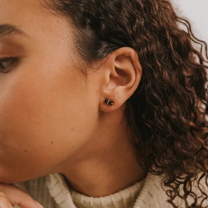 Black Druzy Bar Stud Earrings