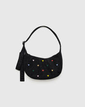 Load image into Gallery viewer, Small Embroidered Hearts Crescent Baggu