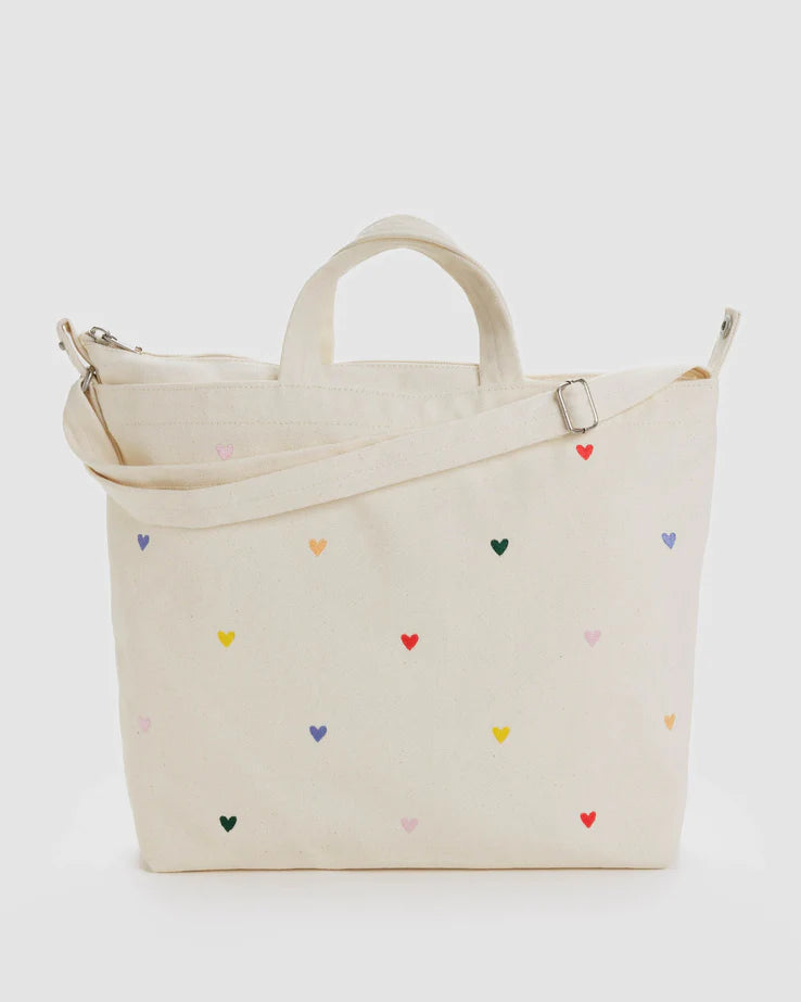 Zip Embroidered Hearts Horizontal Baggu Duck Bag