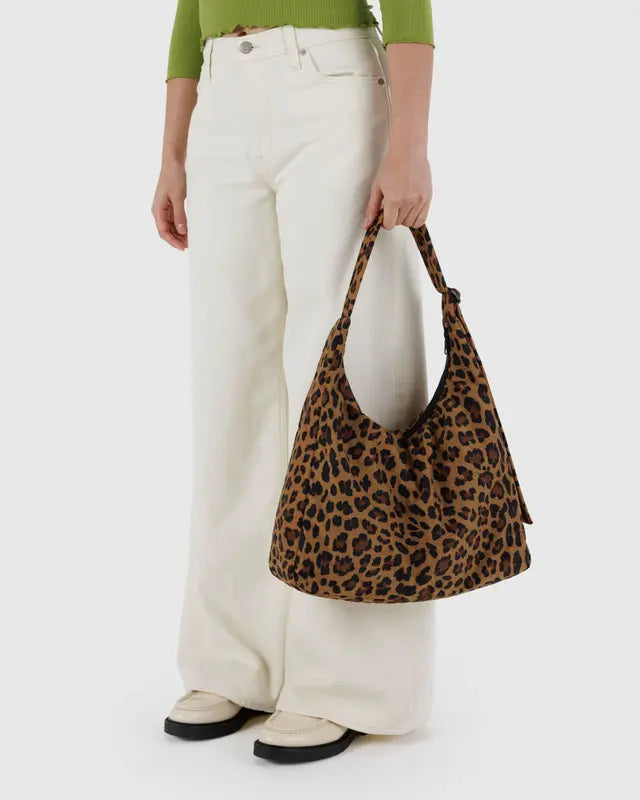 Leopard Print Nylon Baggu Shoulder Bag