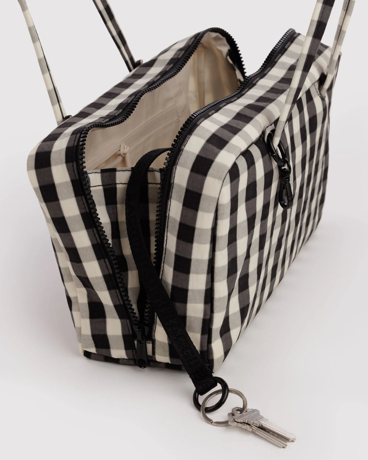 Black and Cream Gingham Nylon Bowler Baggu