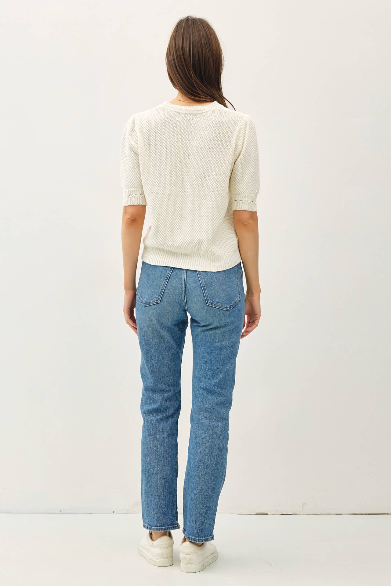 Short Sleeve Puff Cable Knit Sweater