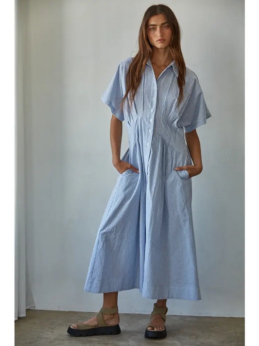 Pleated Striped Flare Dress