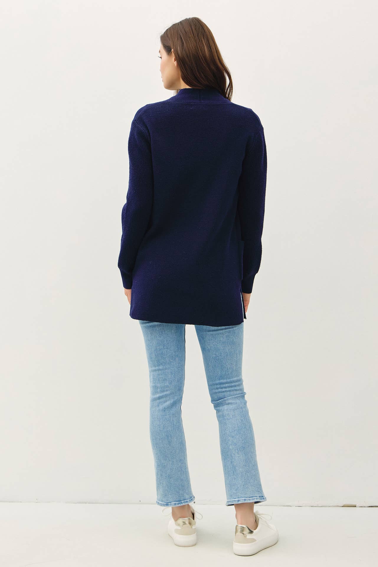 Ribbed Basic Navy Open Cardigan