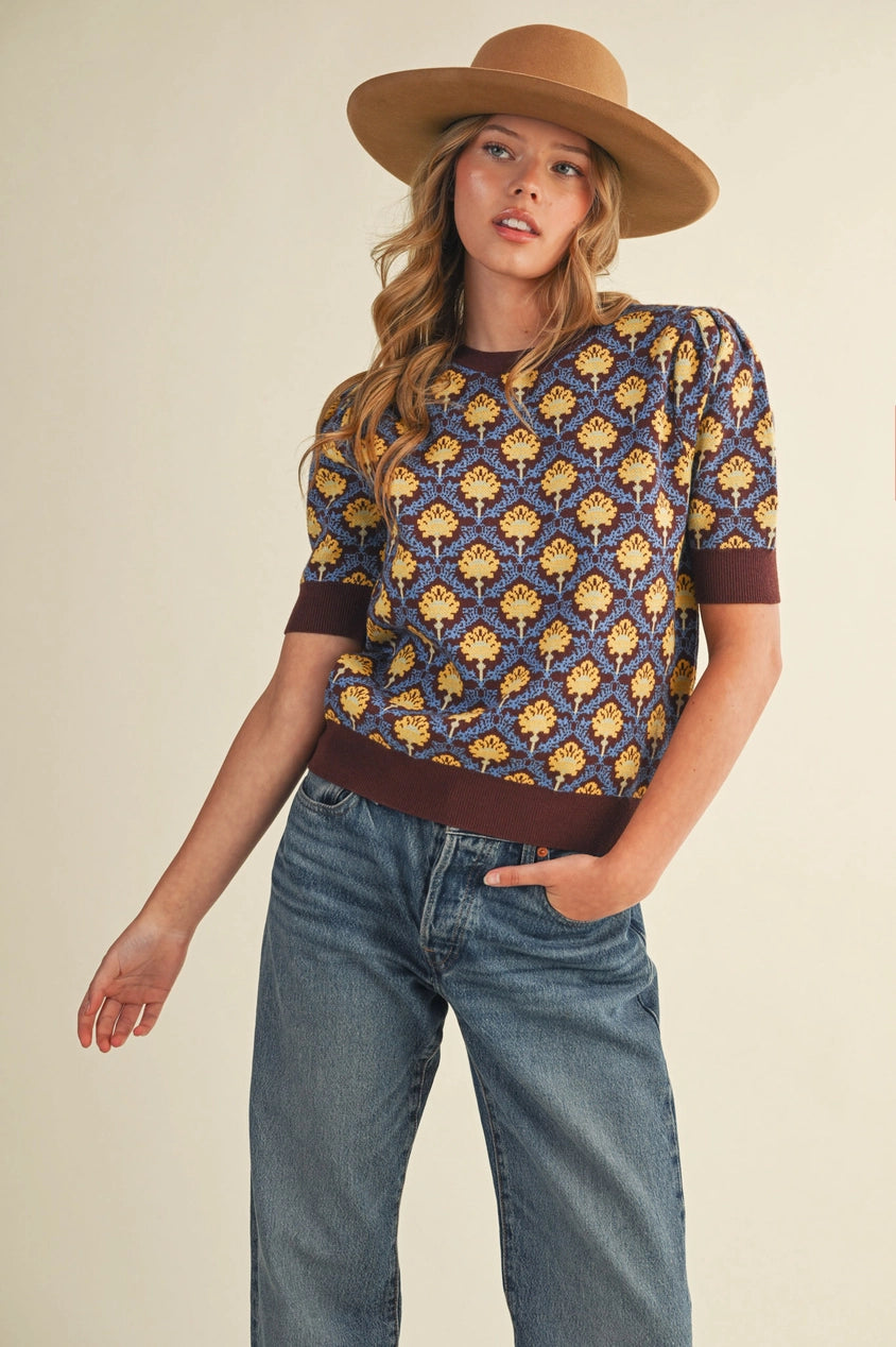 Floral Short Sleeve Sweater