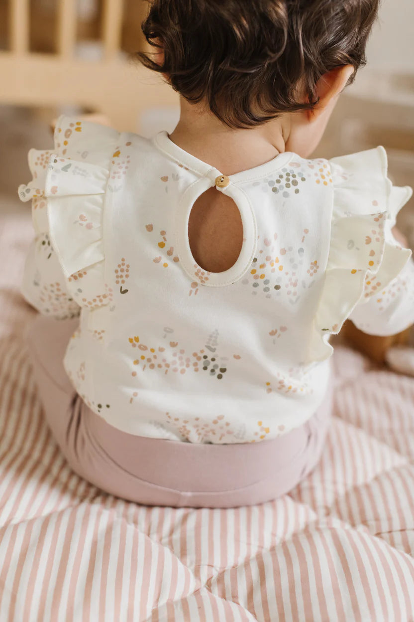 Flower Patch Long Sleeve Flutter Onesie