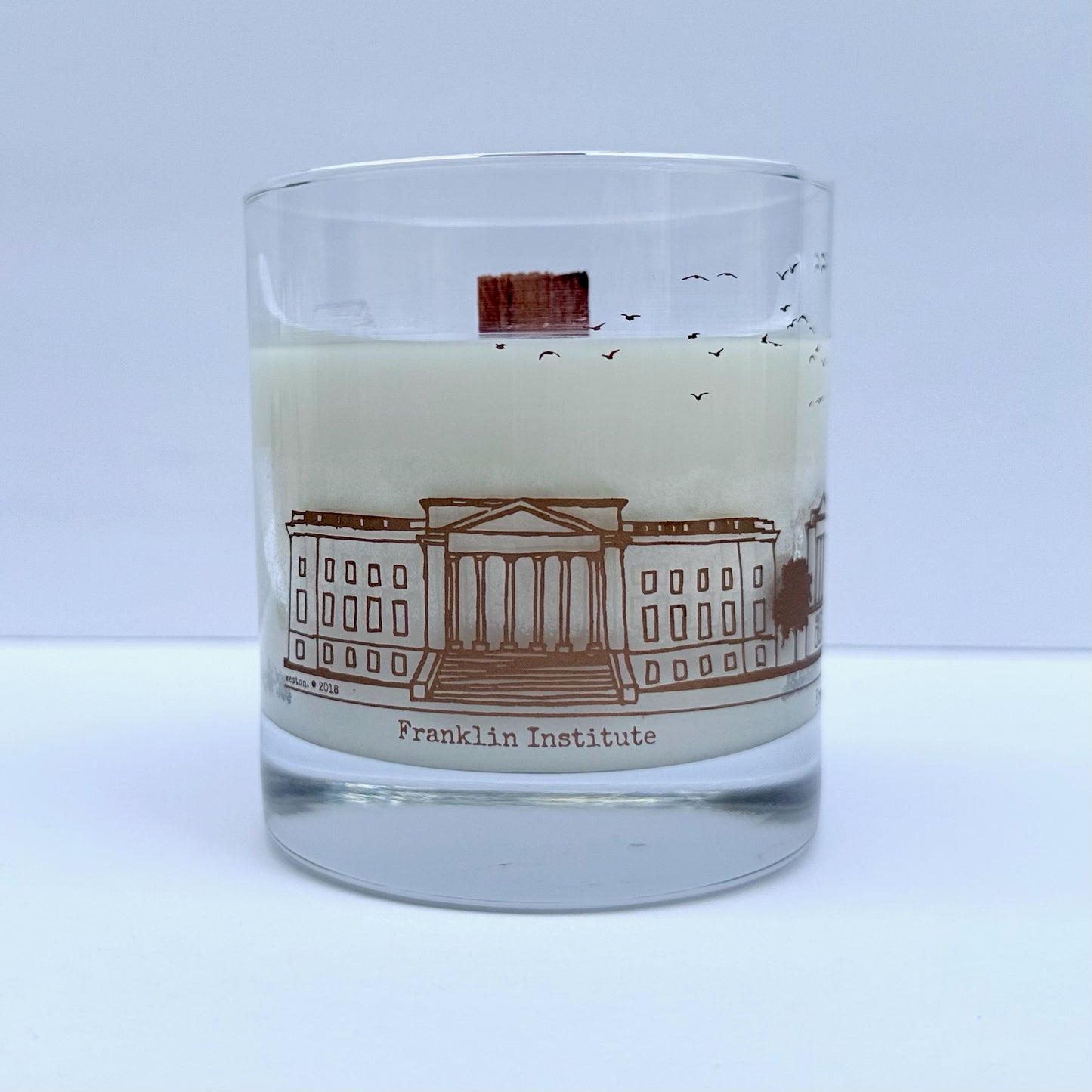 Philadelphia Skyline Rocks Glass Candle-Ice Skatin' On the Schuylkill