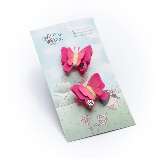 Fuchsia Butterfly Hair Clips