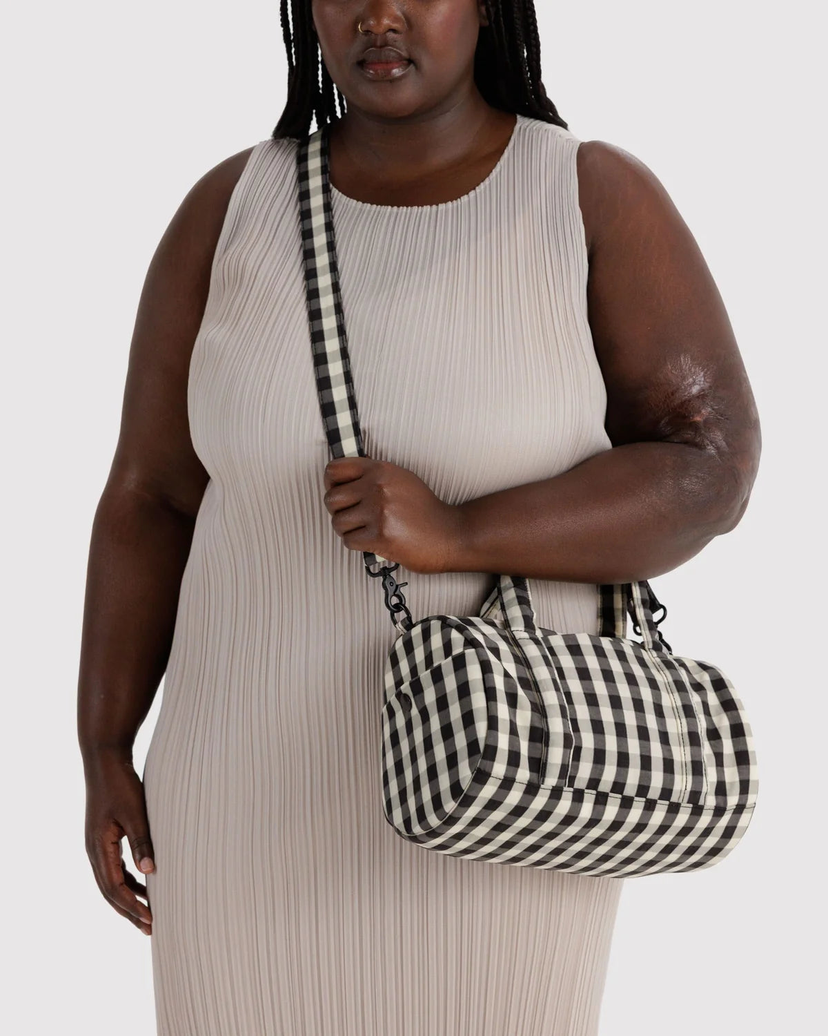 Black & Cream Gingham Nylon Duffle Bag