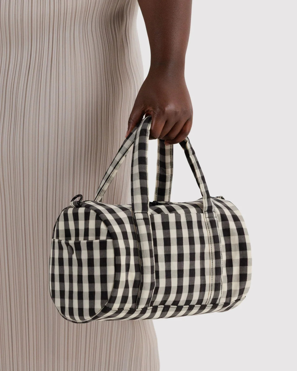 Black & Cream Gingham Nylon Duffle Bag