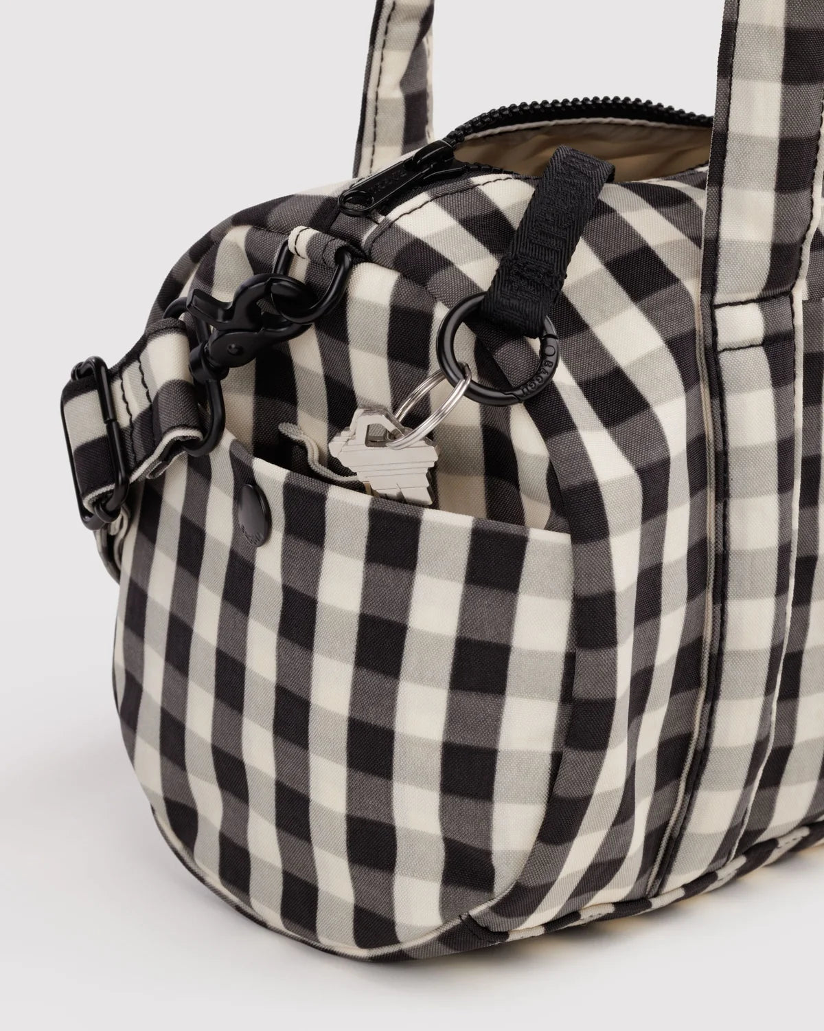 Black & Cream Gingham Nylon Duffle Bag