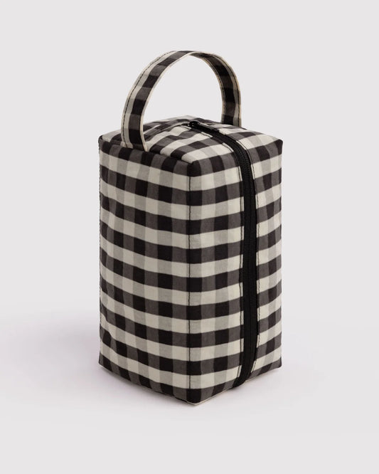Black and Cream Gingham Dopp Kit