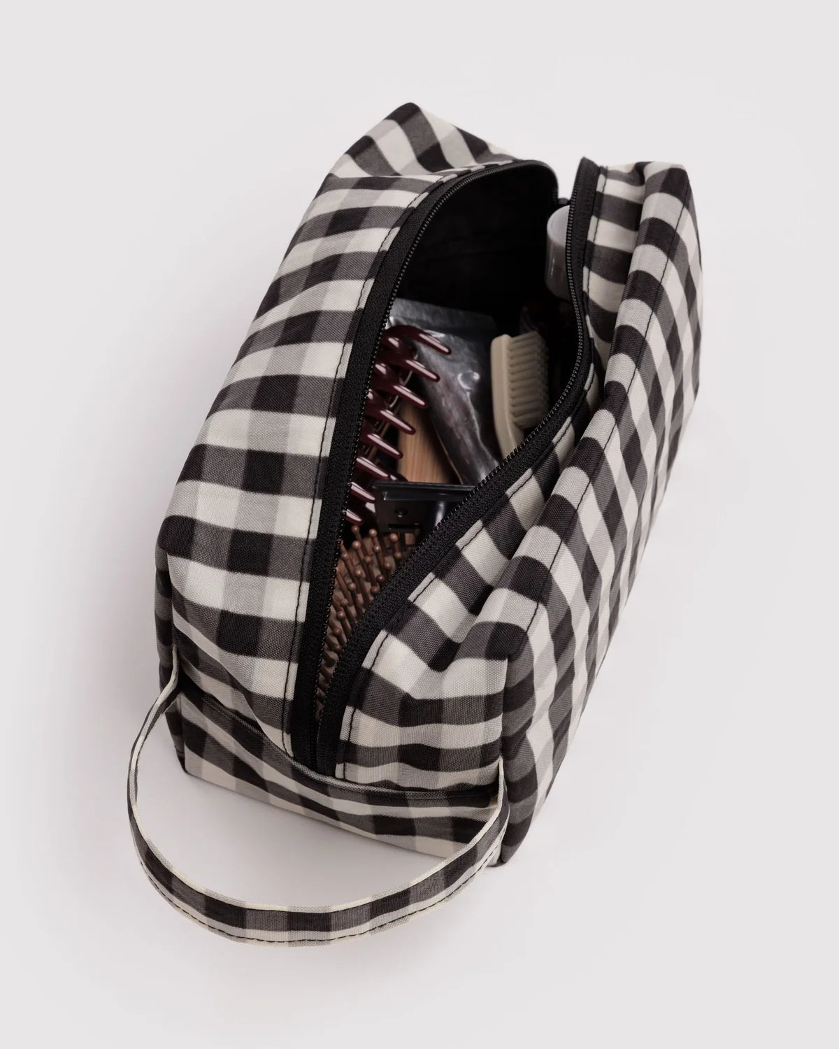 Black and Cream Gingham Dopp Kit
