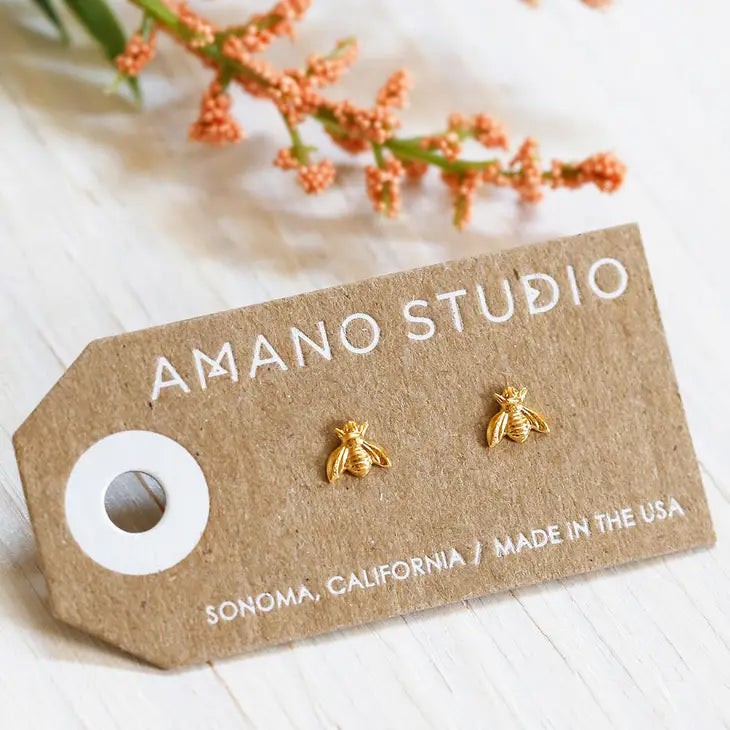 Gold Tiny Bee Stud Earrings